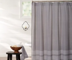 Frost Gray & White Trim Fabric Shower Curtain