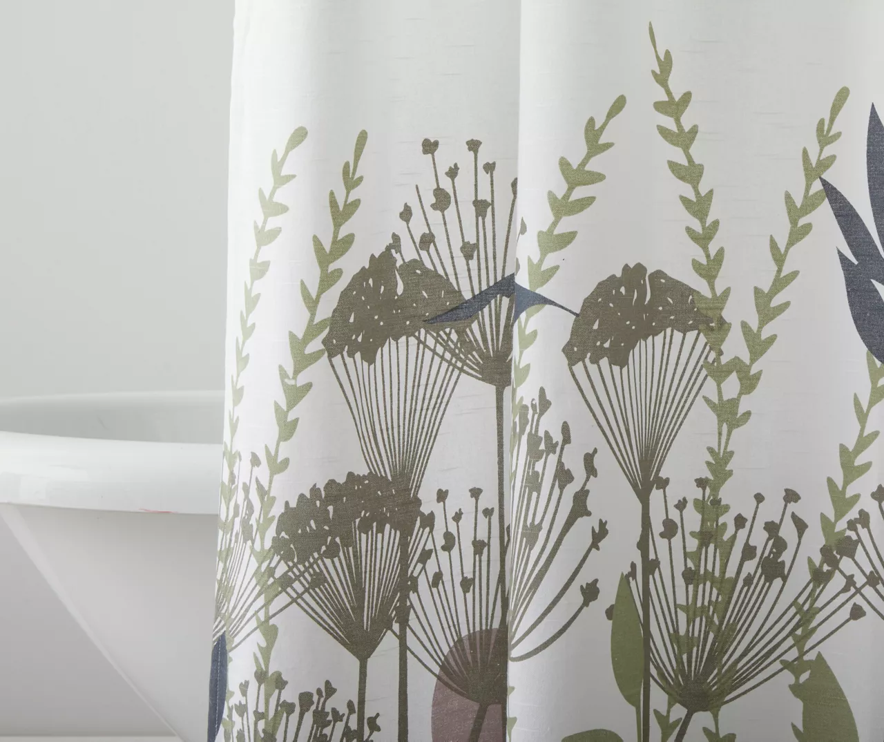 White & Green Floral Fabric Shower Curtain - Image 2