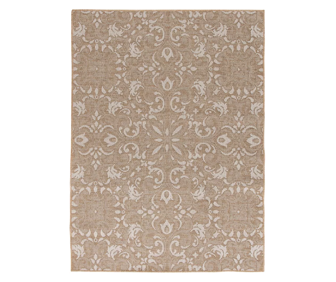 Sandpointe Tan & Ecru Damask Outdoor Area Rug, (5' X 7')