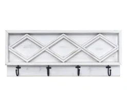 Whitewash Diamond Lattice Wall Plaque With Hooks