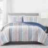 Blue & Coral Stripe Full/Queen 3-Piece Comforter Set