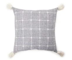 Blue & White Windowpane Grid Tassel-Accent Square Throw Pillow