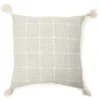 Sage Green & White Windowpane Grid Tassel-Accent Square Throw Pillow