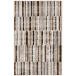 Bay Village Greige & Putty Block Stripe Area Rug, (6' X 9')