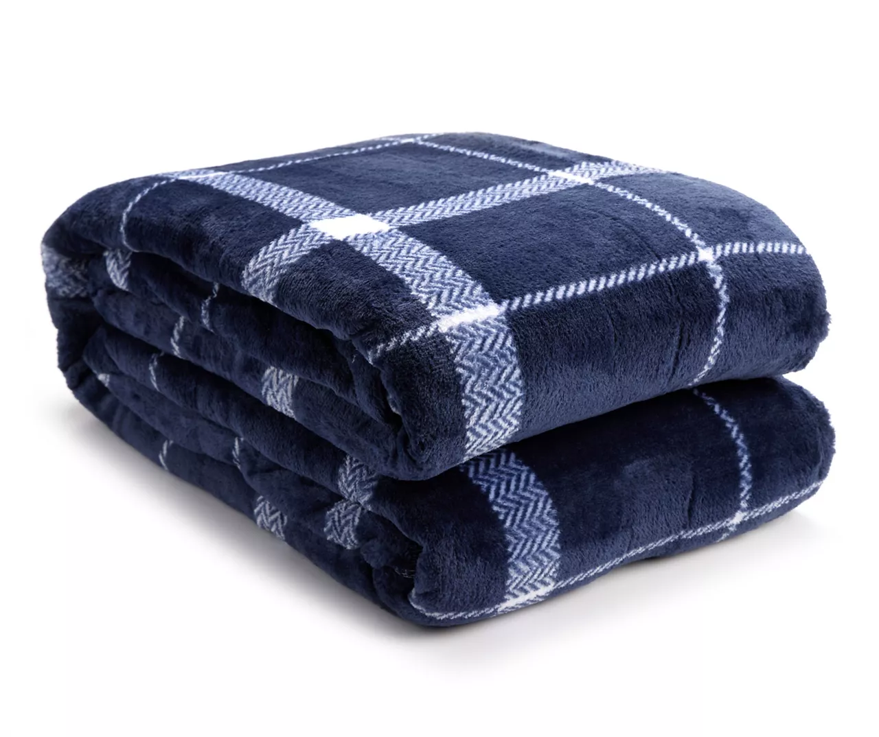 Navy & White Plaid Queen/King Velvet Plush Blanket