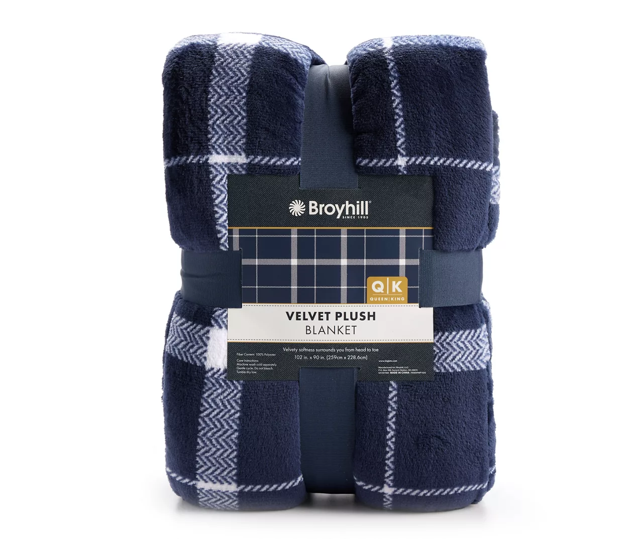 Navy & White Plaid Queen/King Velvet Plush Blanket - Image 2