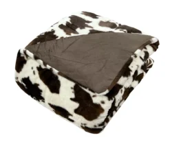 Cream & Brown Cow Print Faux Fur King Comforter
