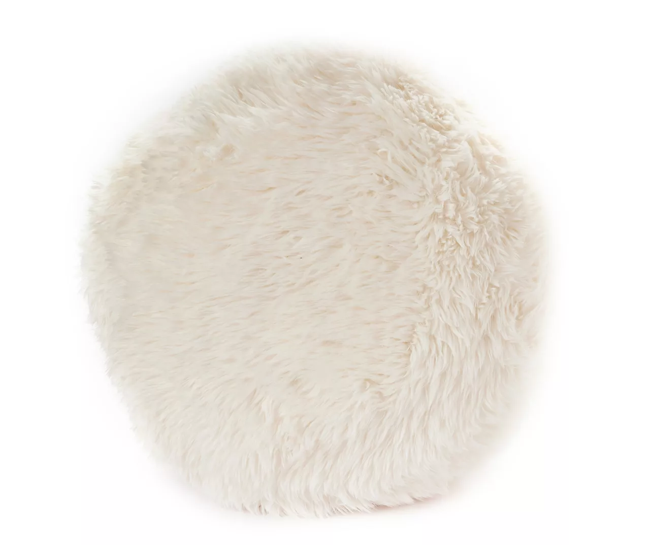 Cream Faux Fur Round Throw Pillow