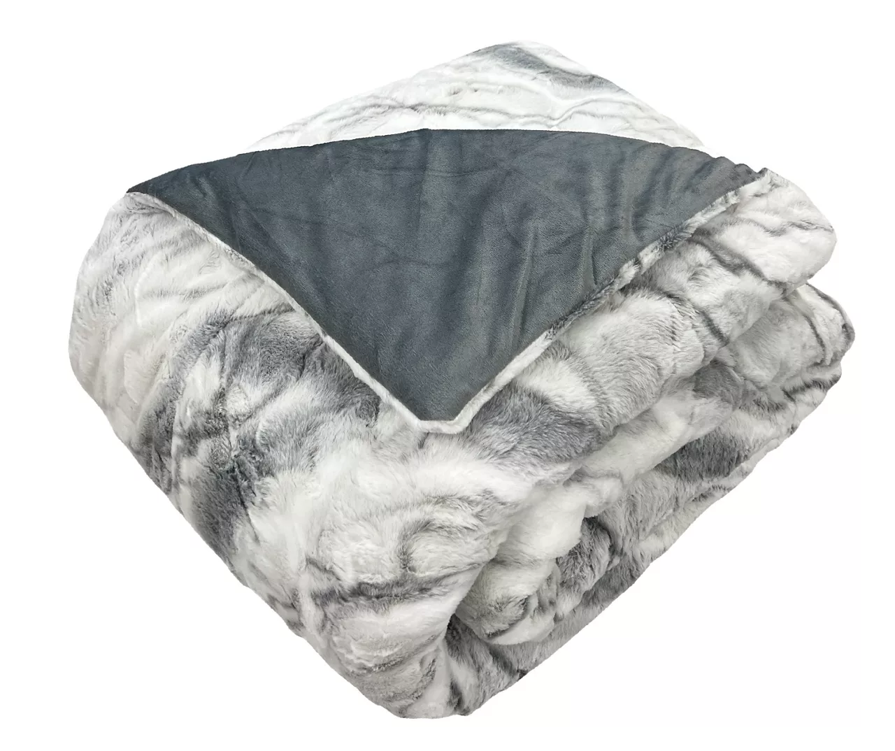 Gray Marble Print Faux Fur King Comforter - Image 2